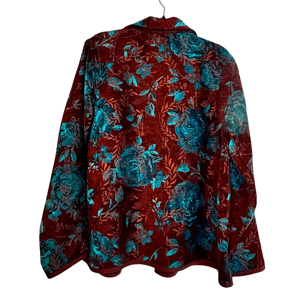 Coldwater Creek Reversible Tapestry Jacket PM Brown Teal Floral Boho Velvet - Picture 3 of 9